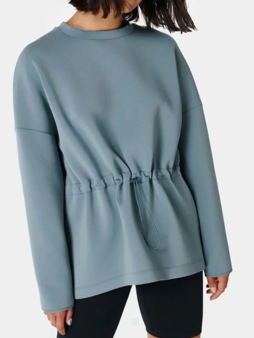 Sweaty Betty Grace Scuba Drawstring Waist Crewneck Sweatshirt Steel Blue